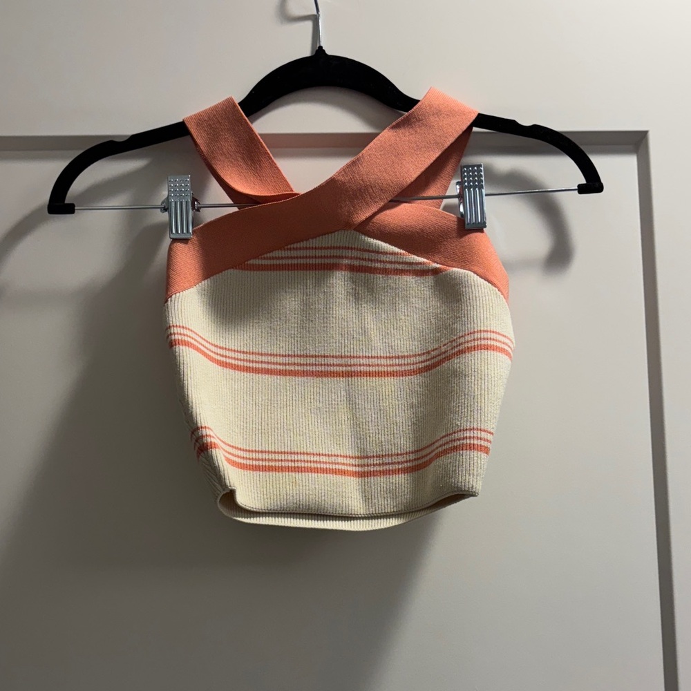 Babaton Peach and Cream Striped Crop Top